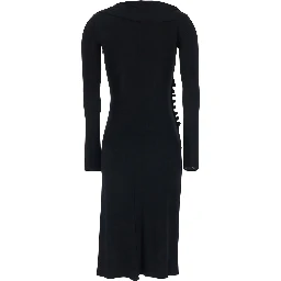 Black Draped Dress with Asymmetric Hem and V Neck in Viscose Stretch Woman