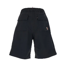 Black Bermuda Shorts with Elastic Waist and Logo Patch on the Back in Tech Fabric for Men