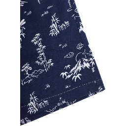 Blue Bermuda Shorts with All-Over Print and Logo Patch on the Back in Cotton Boy