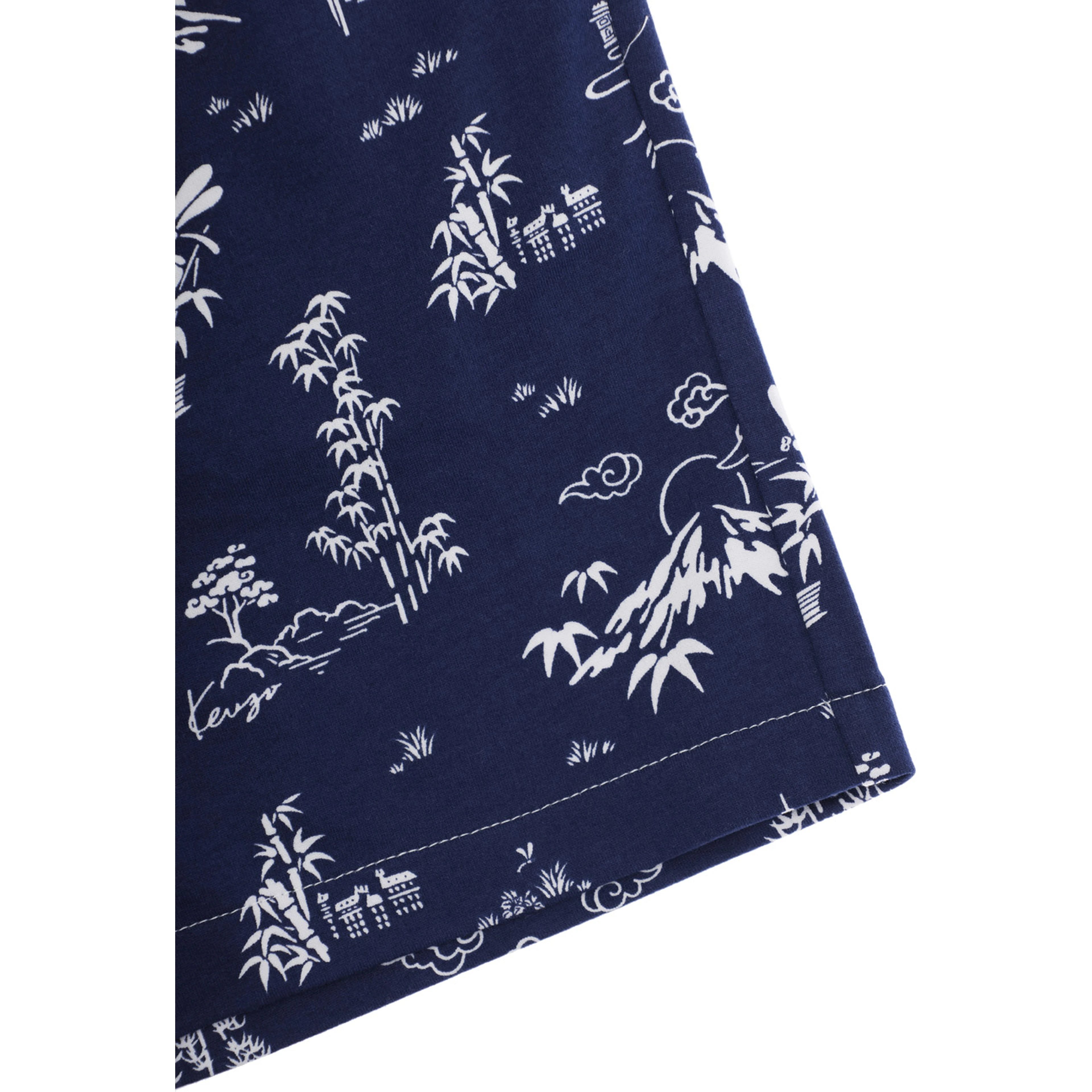 Blue Bermuda Shorts with All-Over Print and Logo Patch on the Back in Cotton Boy