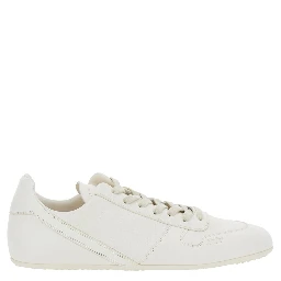 White Low Top Sneaker with Round Toe and Lace-Up Closure in Leather for Men