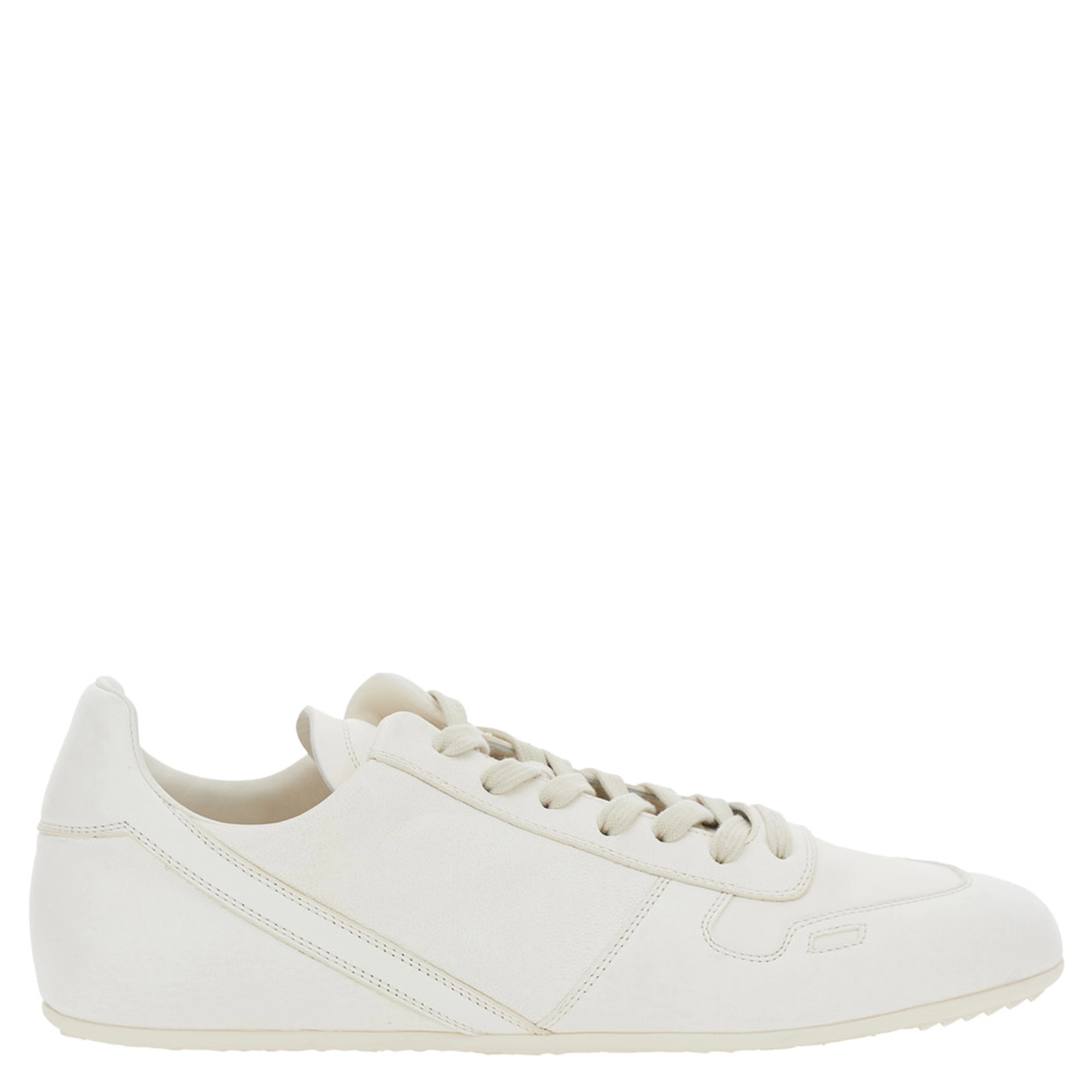 White Low Top Sneaker with Round Toe and Lace-Up Closure in Leather for Men