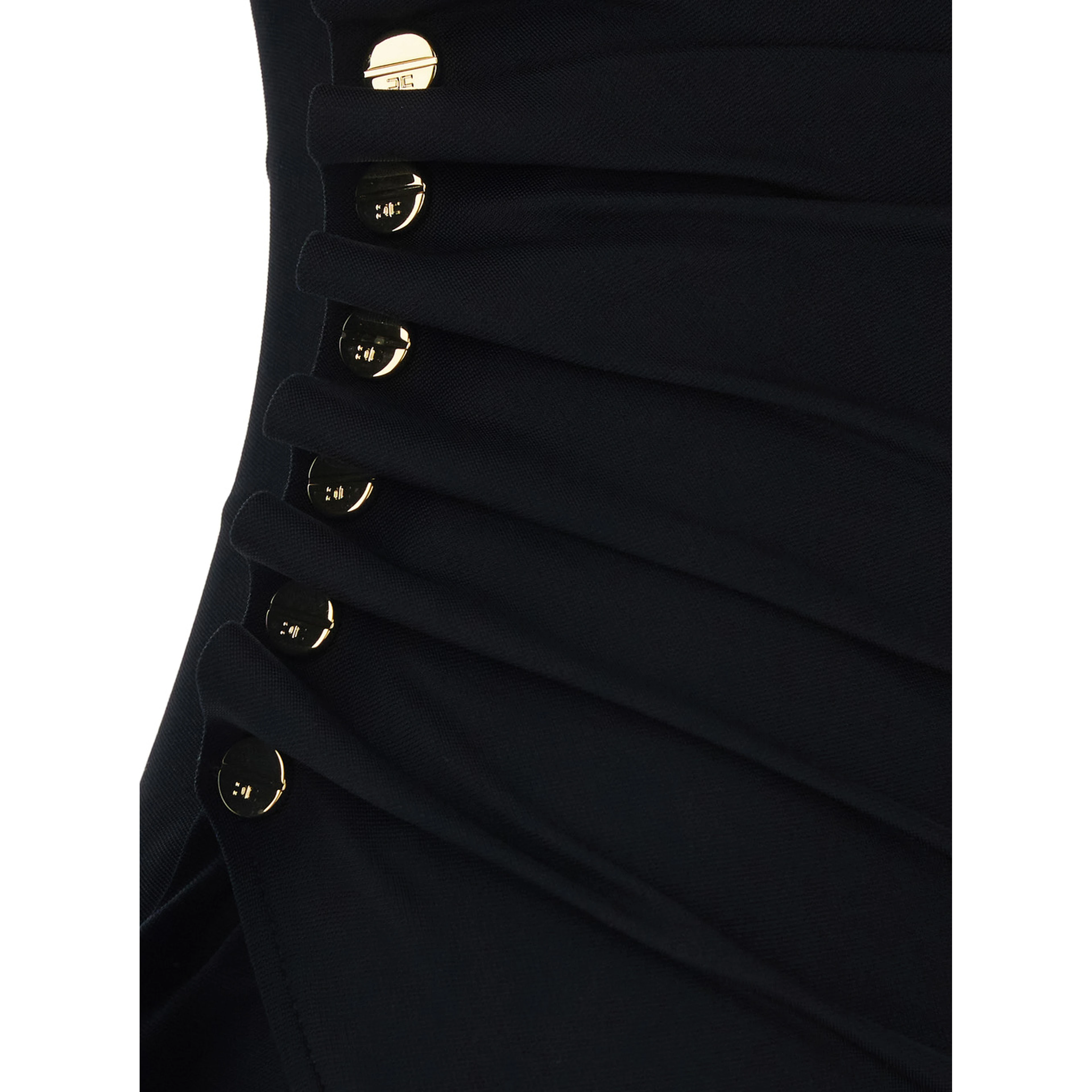 Black Draped Dress with Asymmetric Hem and V Neck in Viscose Stretch Woman