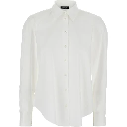 White Shirt with Classic Collar and Button Cuffs in Cotton Woman