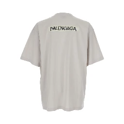 White Cotton T-shirt with Logo on Front and Back for Men