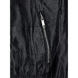 Black Hooded Jacket with Elasticized Finishes in Ecoleather Women