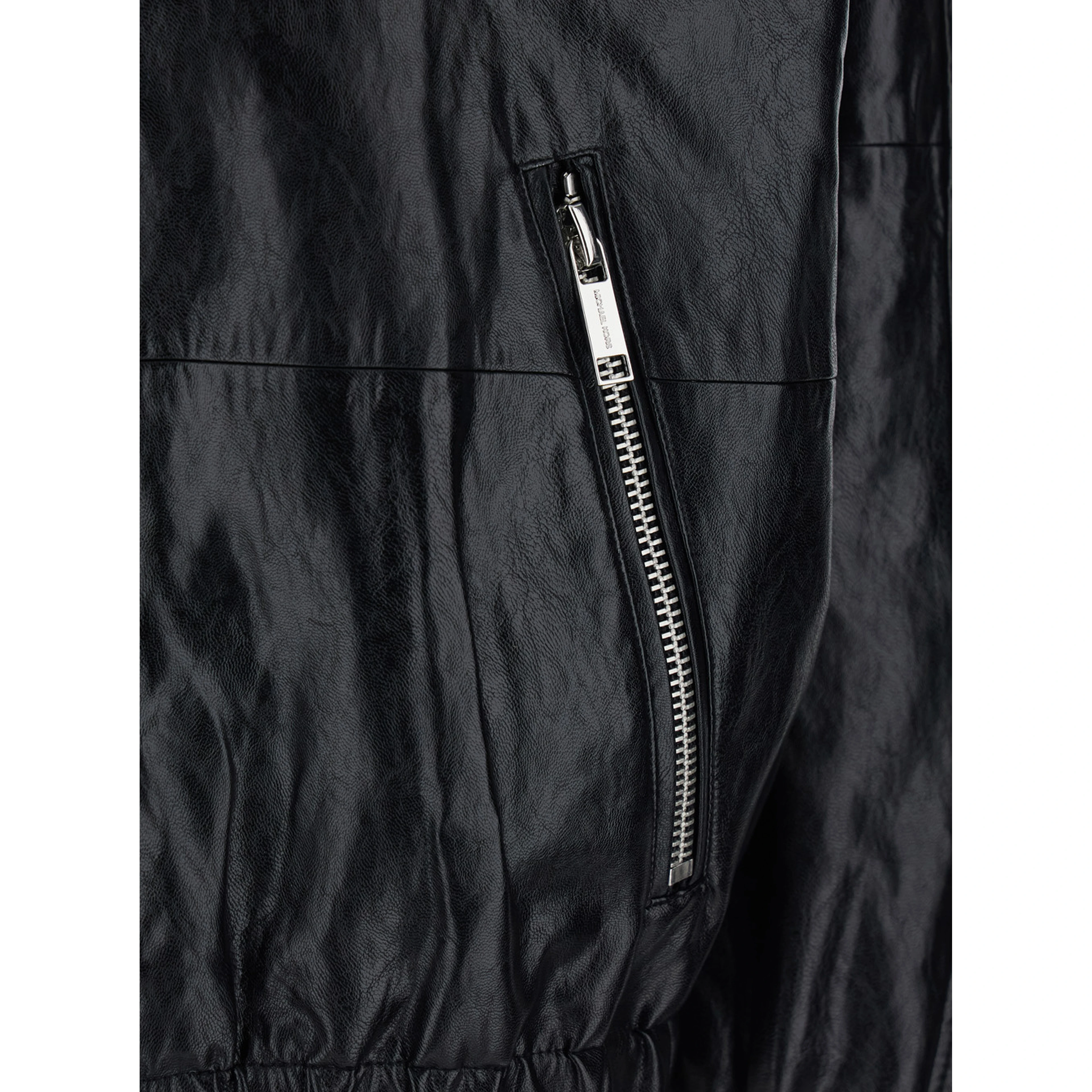 Black Hooded Jacket with Elasticized Finishes in Ecoleather Women