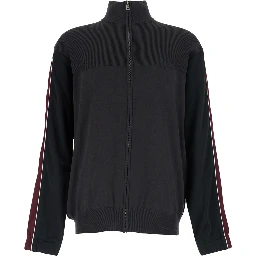 Black High-neck sweatshirt with front zip closure and logo embroidery in cotton for men