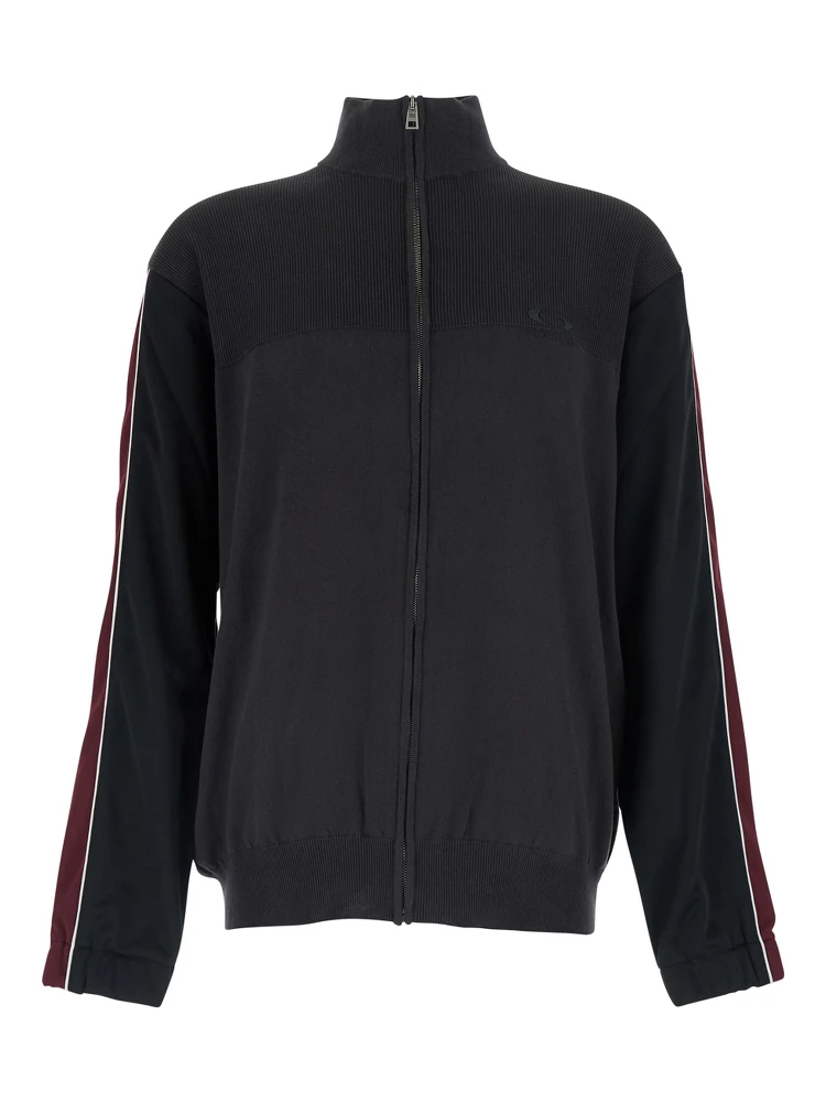 Black High-neck sweatshirt with front zip closure and logo embroidery in cotton for men