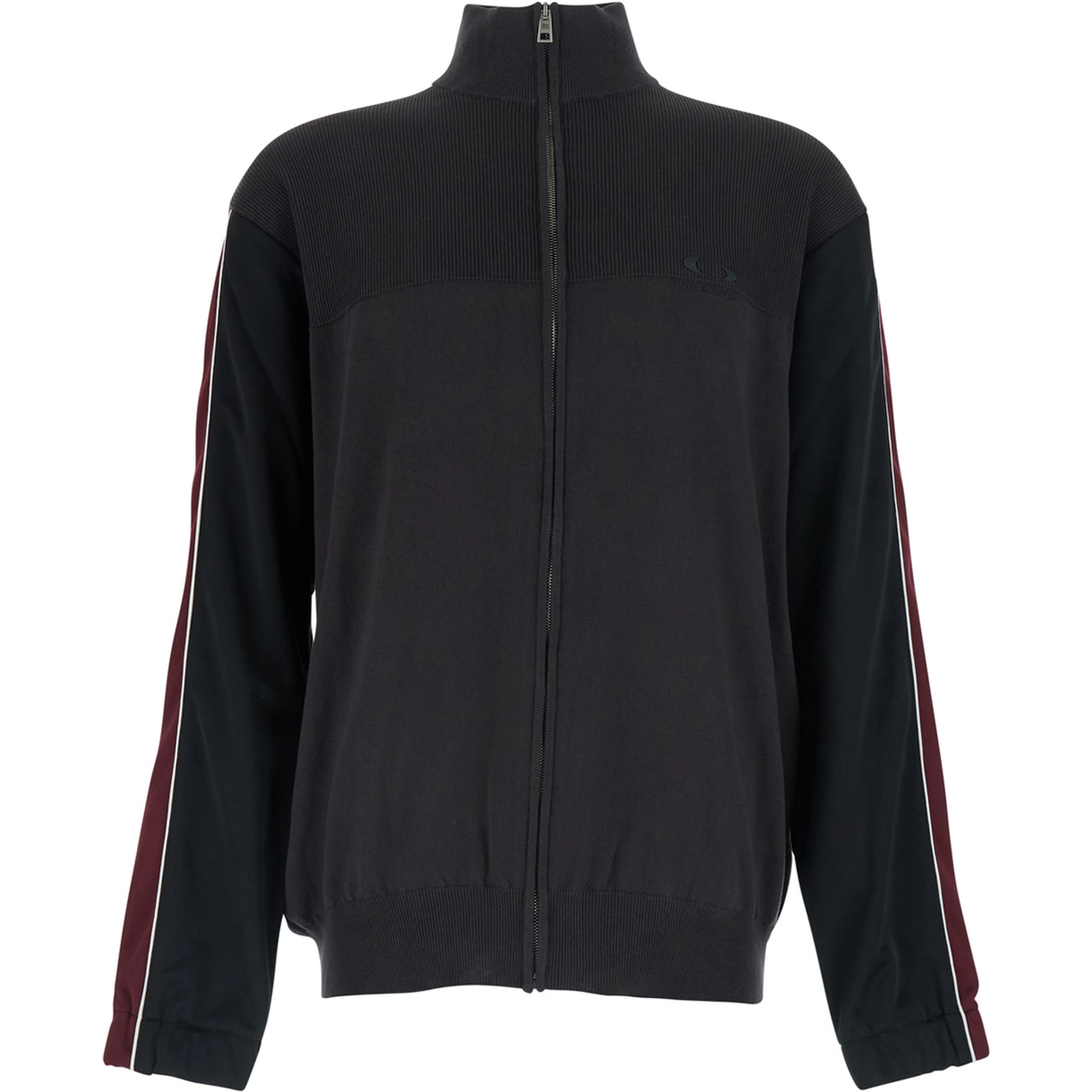 Black High-neck sweatshirt with front zip closure and logo embroidery in cotton for men