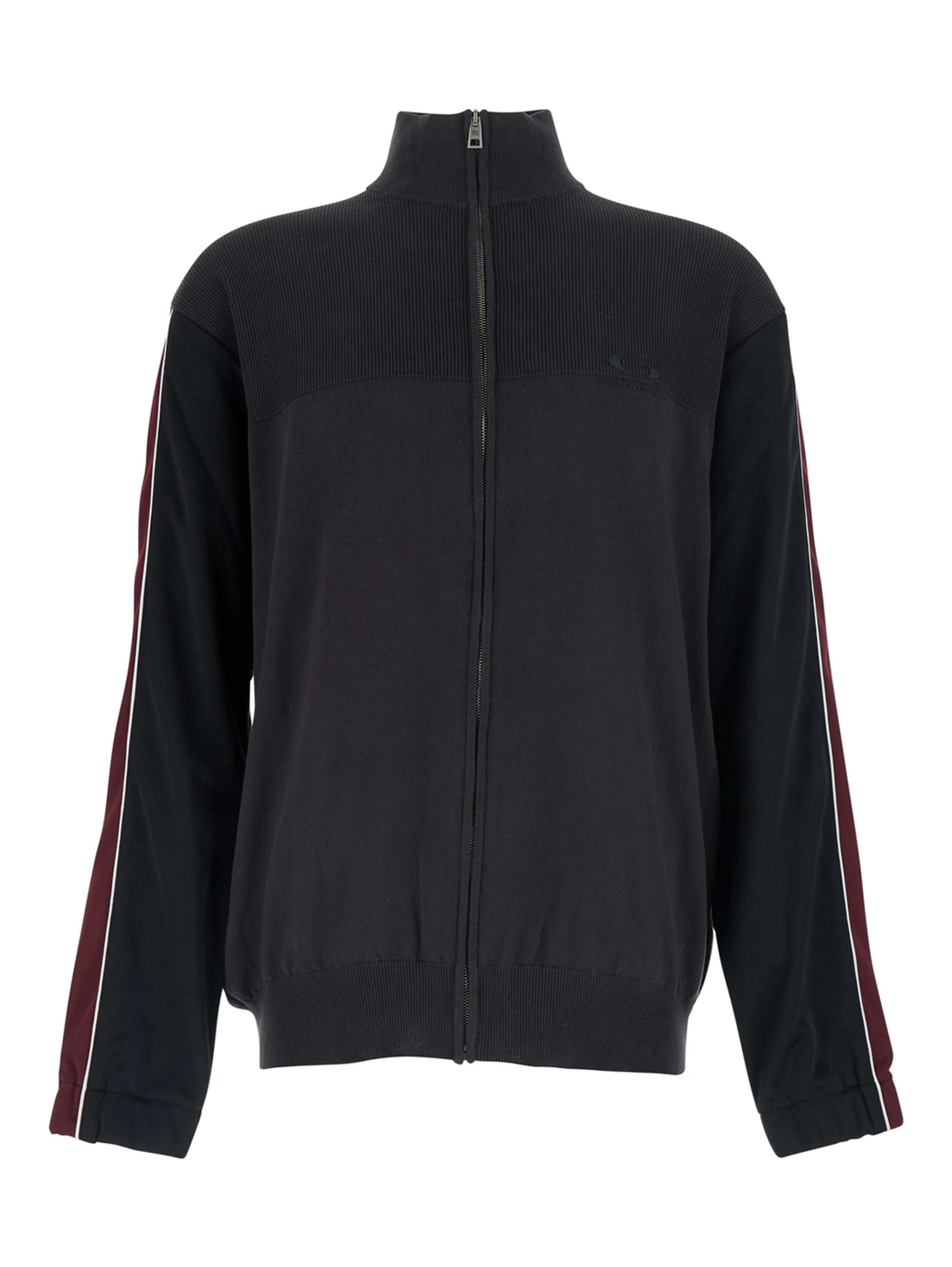 Black High-neck sweatshirt with front zip closure and logo embroidery in cotton for men