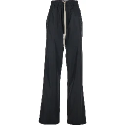 Rick Owens X Moncler Pants with Elastic Waist and Drawstring and Logo Patch on the Side in Black Tech Fabric Unisex