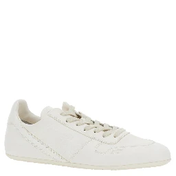 White Low Top Sneaker with Round Toe and Lace-Up Closure in Leather for Men