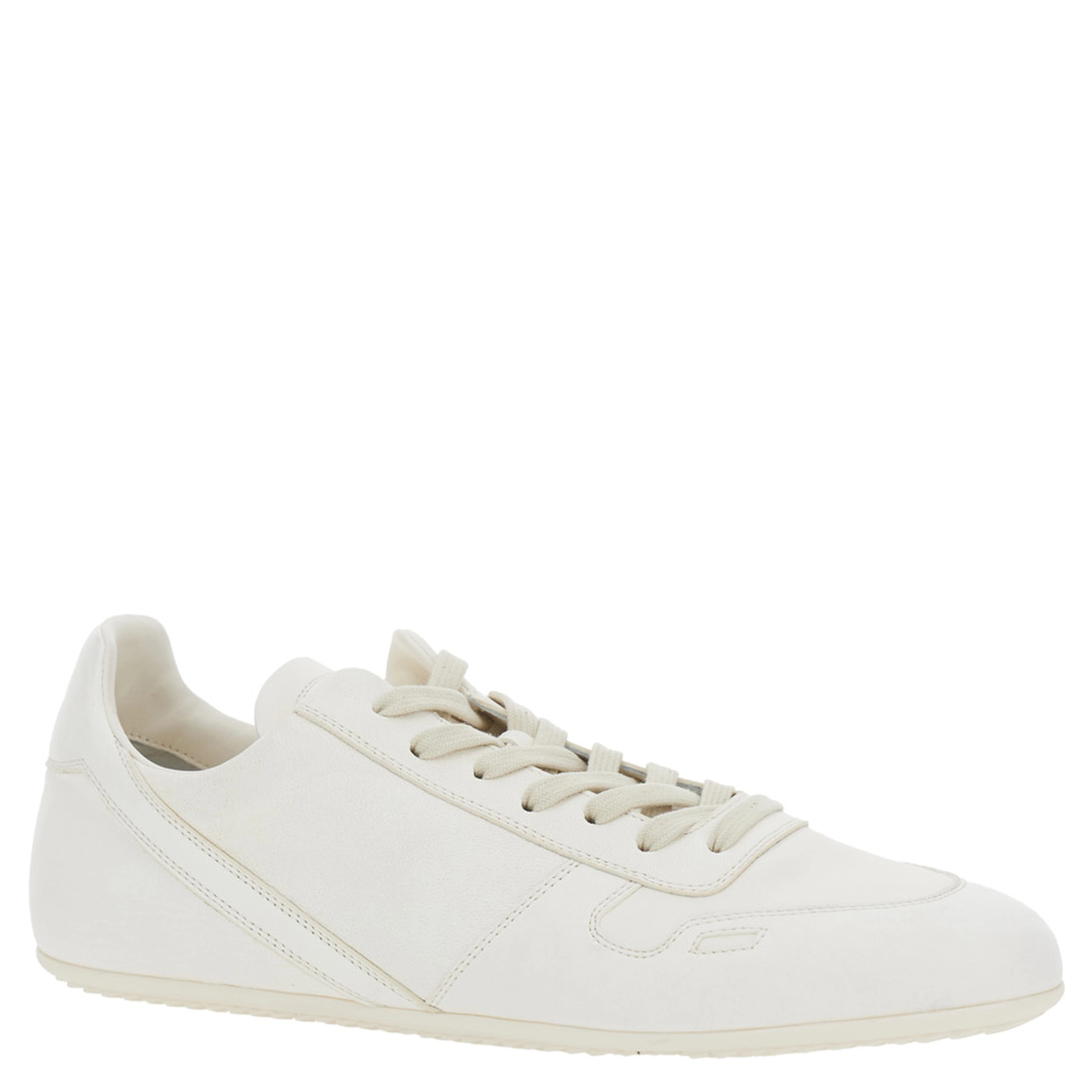 White Low Top Sneaker with Round Toe and Lace-Up Closure in Leather for Men