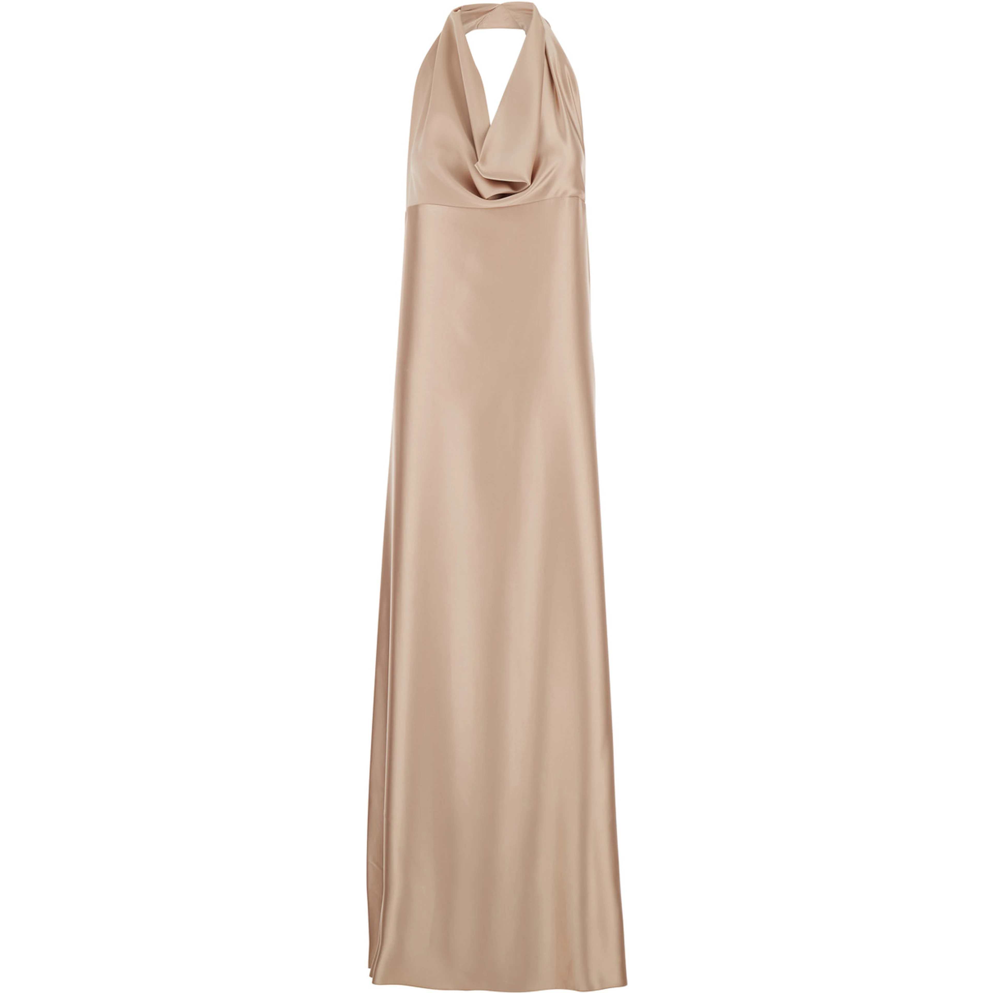 Beige  long Dress with Halterneck and open back in fabric woman
