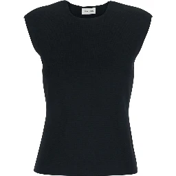 Black Top with Round Neck and Short Design in Viscose Blend Women