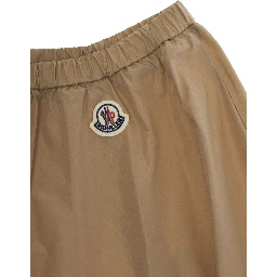 Beige Skirt with Elasticated Waist and Logo Patch on the Back in Tech Fabric Girl