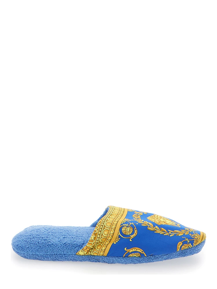 Blue Slippers with Baroque Print in Fabric unisex