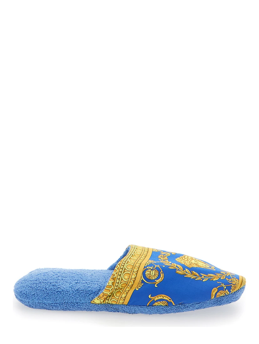 Blue Slippers with Baroque Print in Fabric unisex
