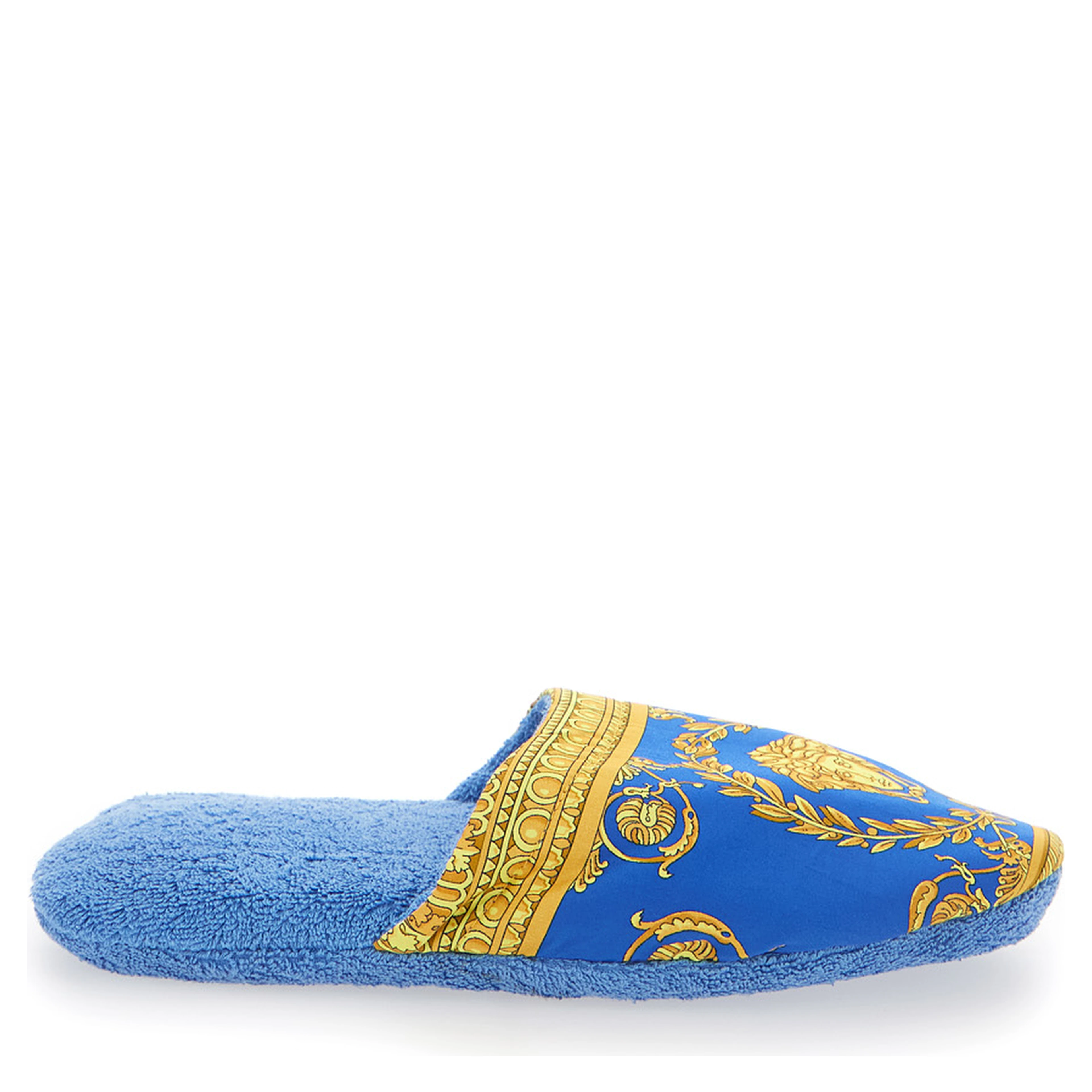 Blue Slippers with Baroque Print in Fabric unisex