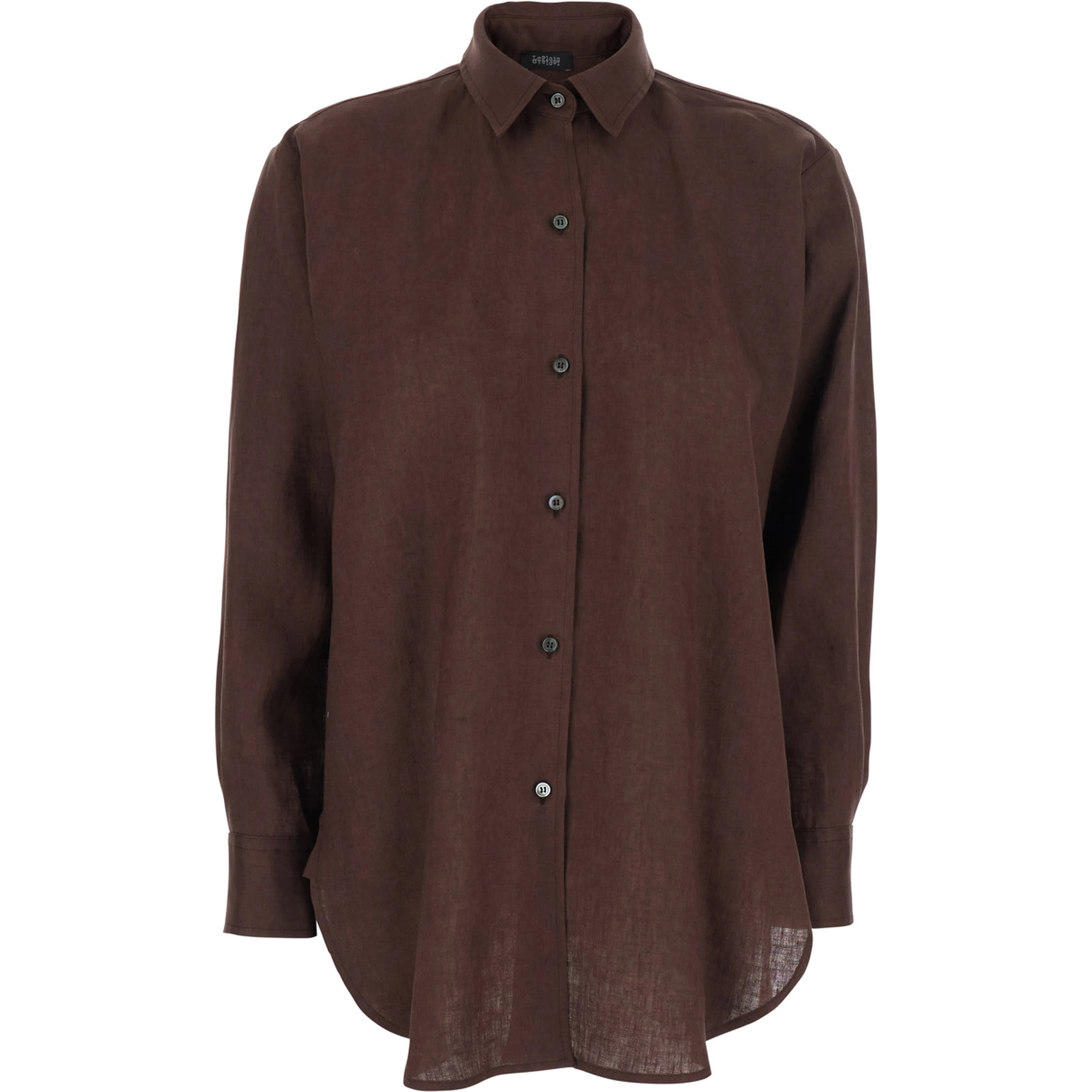 Brown Linen Shirt with Classic Collar and Button Closure Woman