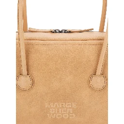 Soft Boston Beige Small Shoulder Bag with Logo Lettering on the Front in Leather for Women