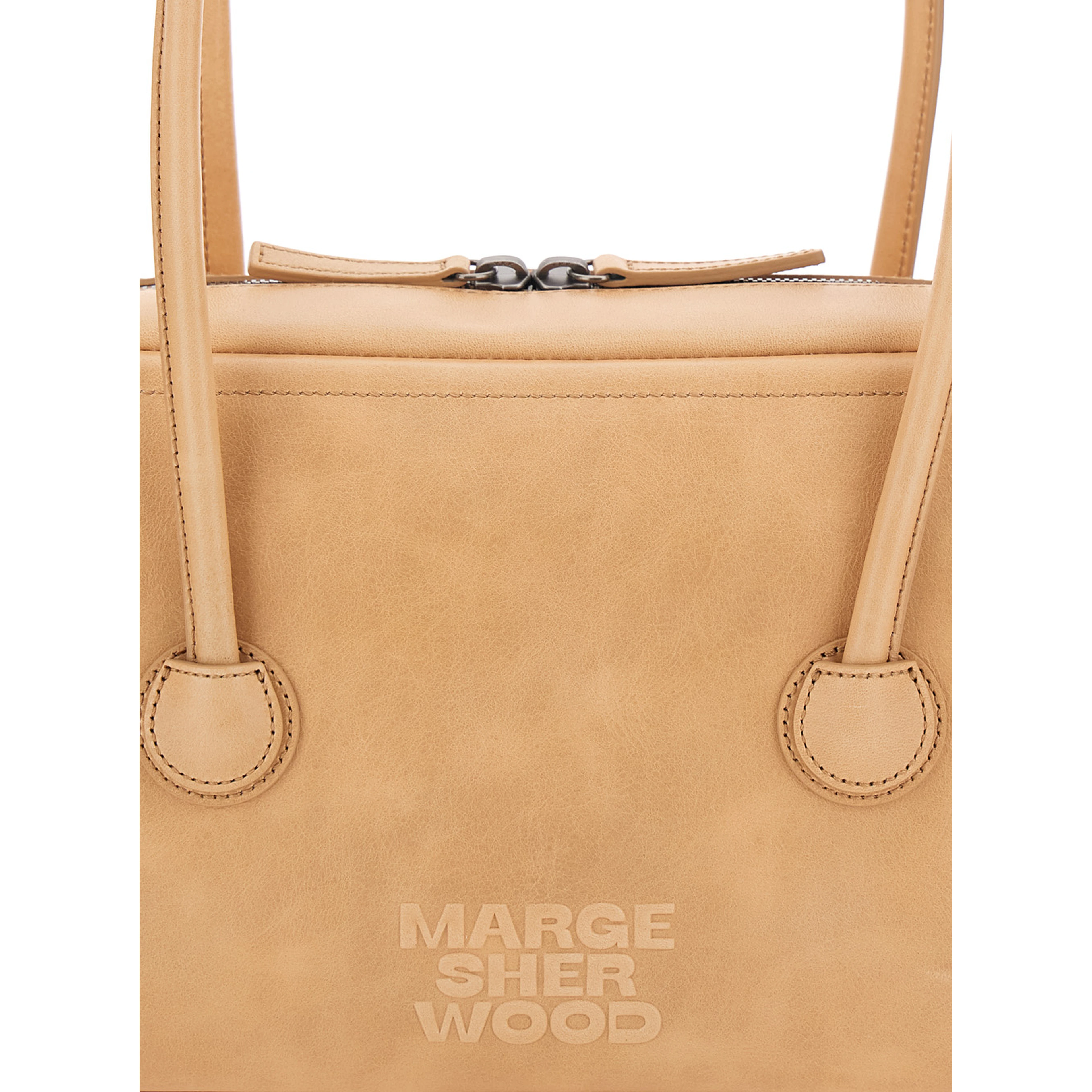Soft Boston Beige Small Shoulder Bag with Logo Lettering on the Front in Leather for Women