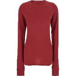 T-Shirt Girder Crew Neck with Long Sleeves and Logo Patch on the Side in Red Unisex Cotton