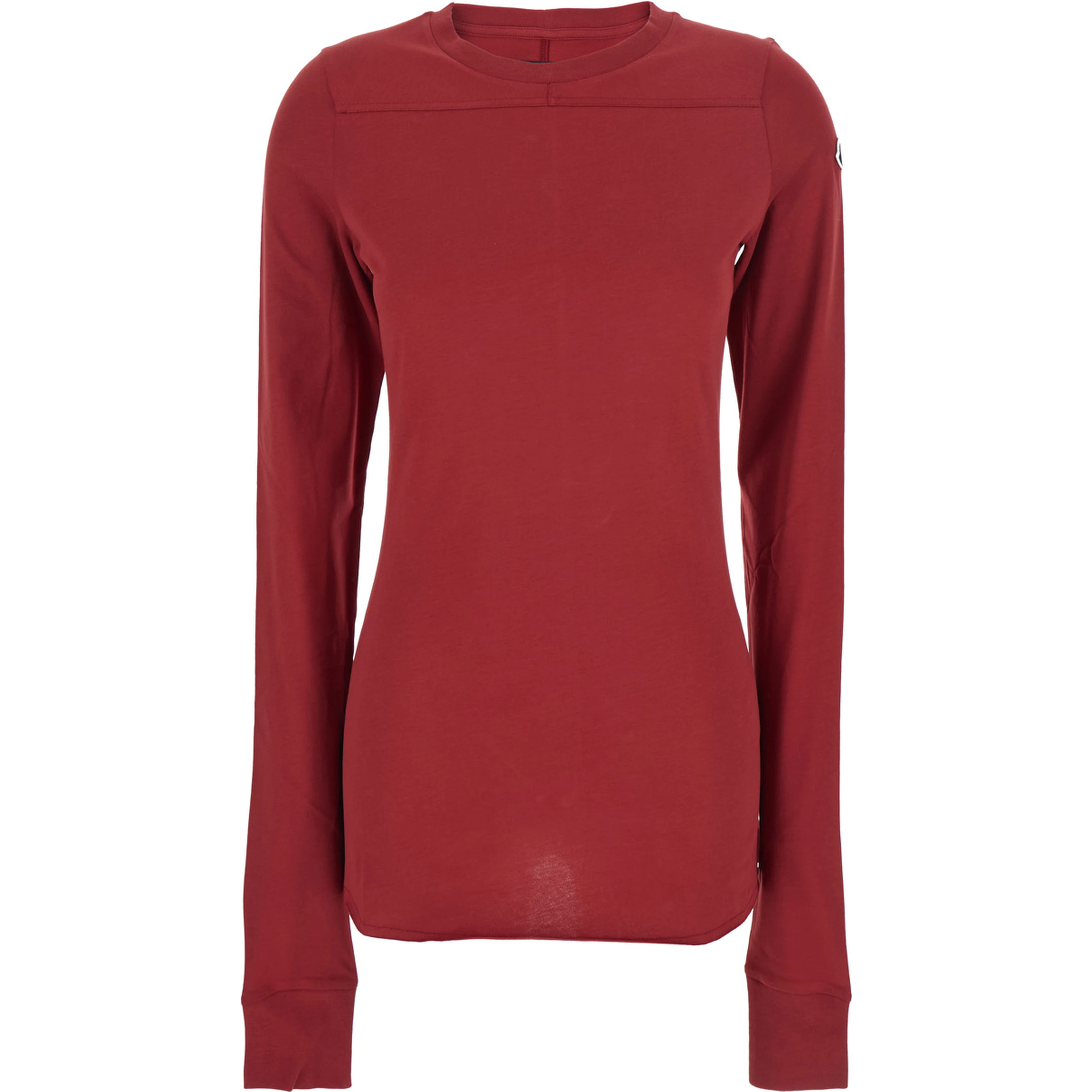 T-Shirt Girder Crew Neck with Long Sleeves and Logo Patch on the Side in Red Unisex Cotton