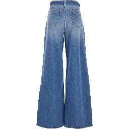 Blue five-pocket jeans with belt and faded effect in denim woman