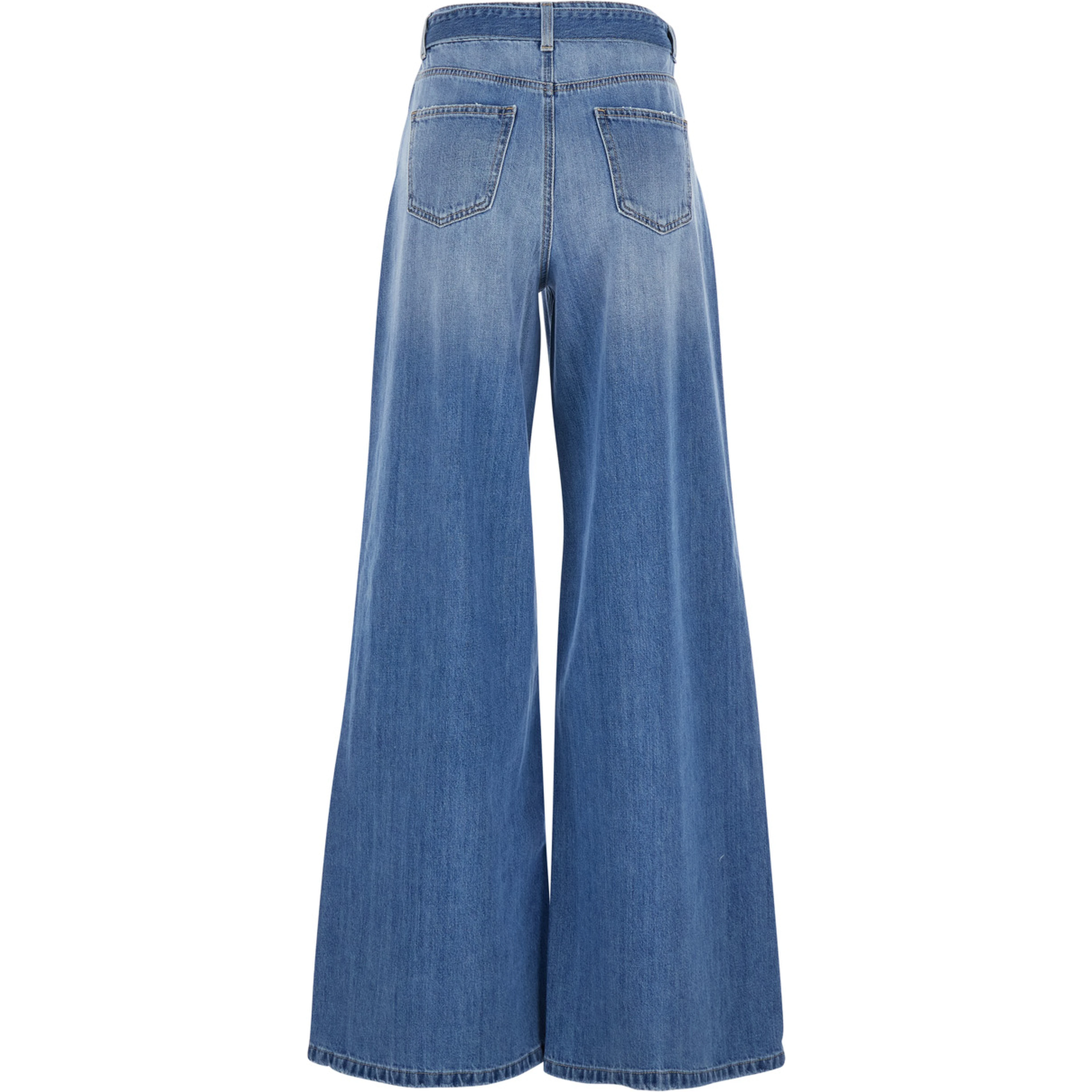 Blue five-pocket jeans with belt and faded effect in denim woman