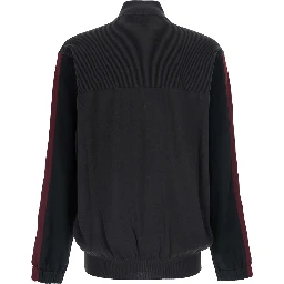 Black High-neck sweatshirt with front zip closure and logo embroidery in cotton for men