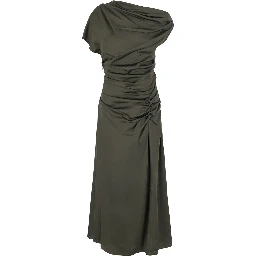 Joanna Green Long Dress with Asymmetric Neckline and Ruches in Tech Fabric for Women