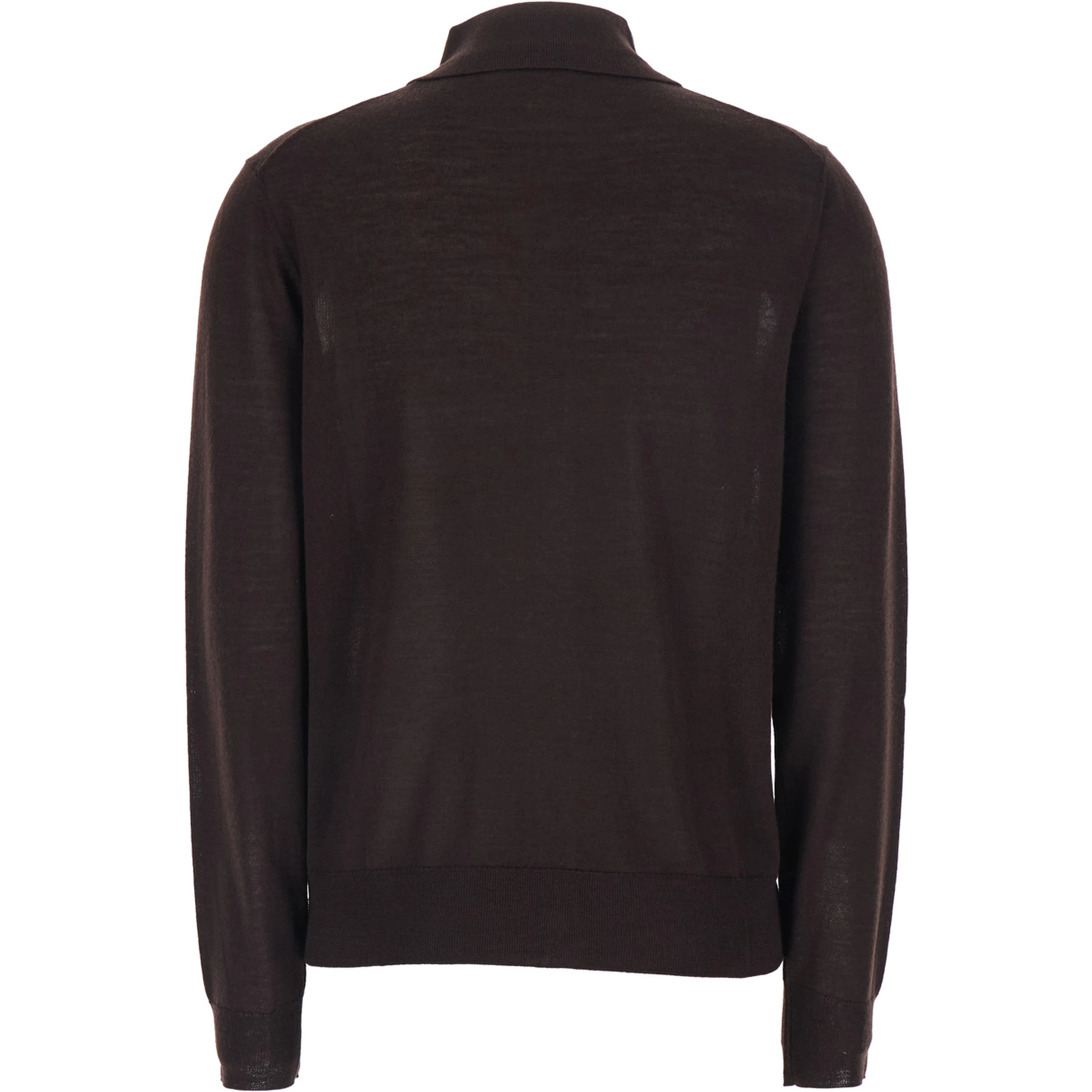Brown Polo Collar Sweater with Front Button Closure in Wool Blend for Women