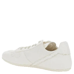 White Low Top Sneaker with Round Toe and Lace-Up Closure in Leather for Men