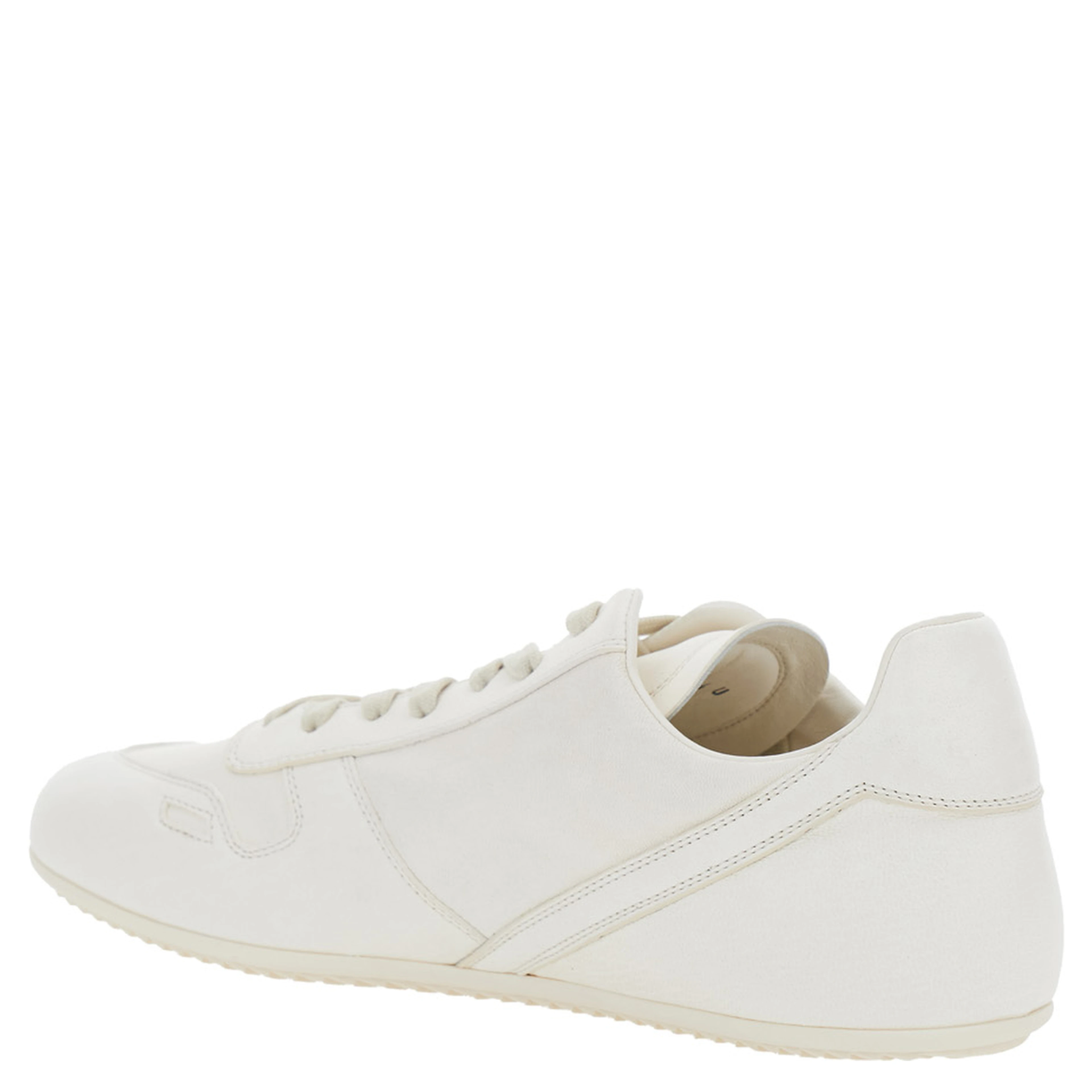 White Low Top Sneaker with Round Toe and Lace-Up Closure in Leather for Men
