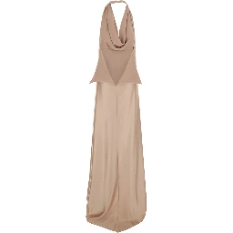 Beige  long Dress with Halterneck and open back in fabric woman