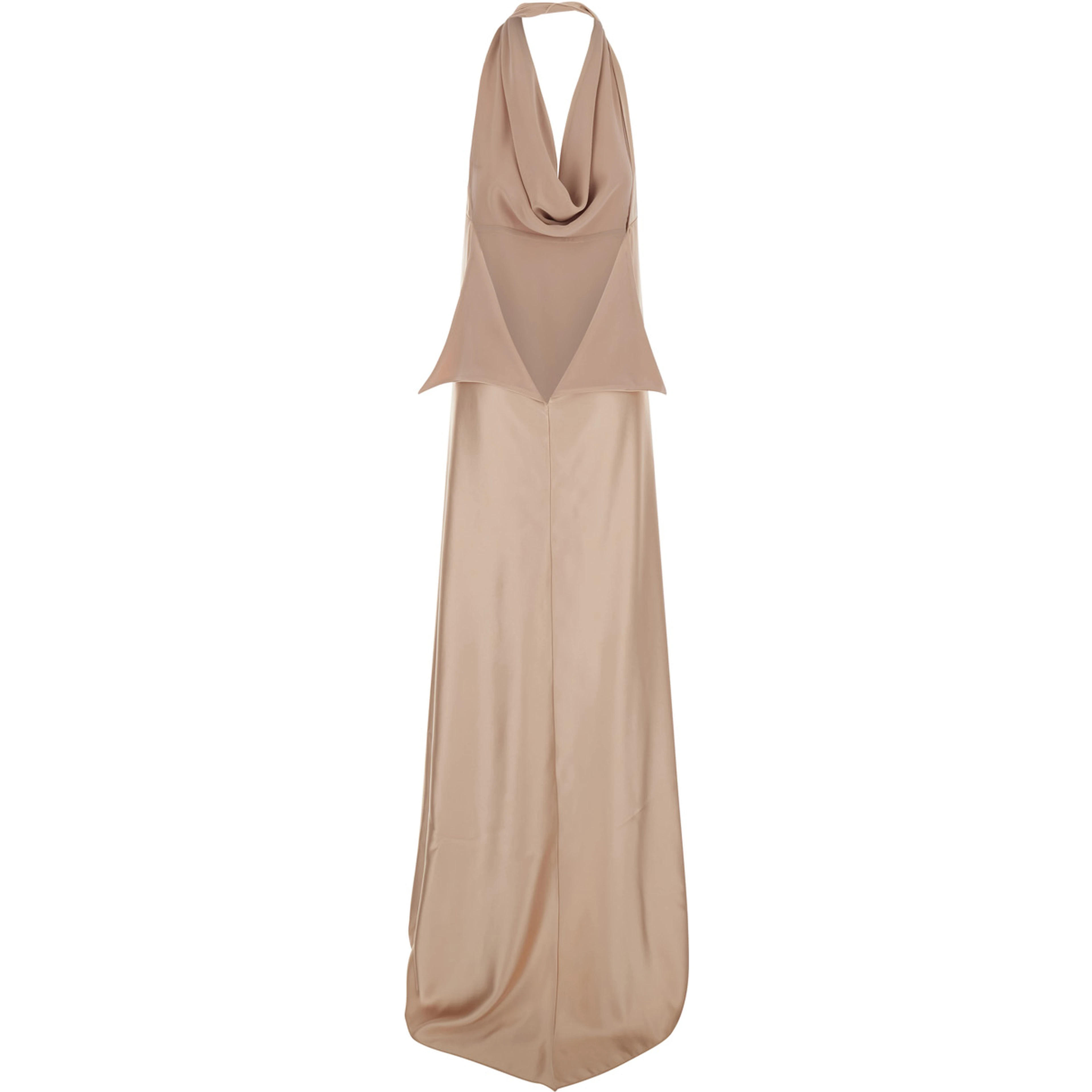 Beige  long Dress with Halterneck and open back in fabric woman