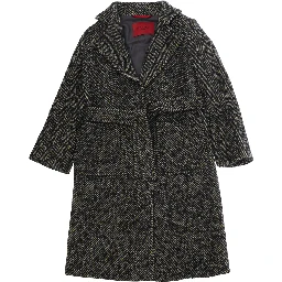 Jacket with collar and long sleeves in black wool and polyester for girl