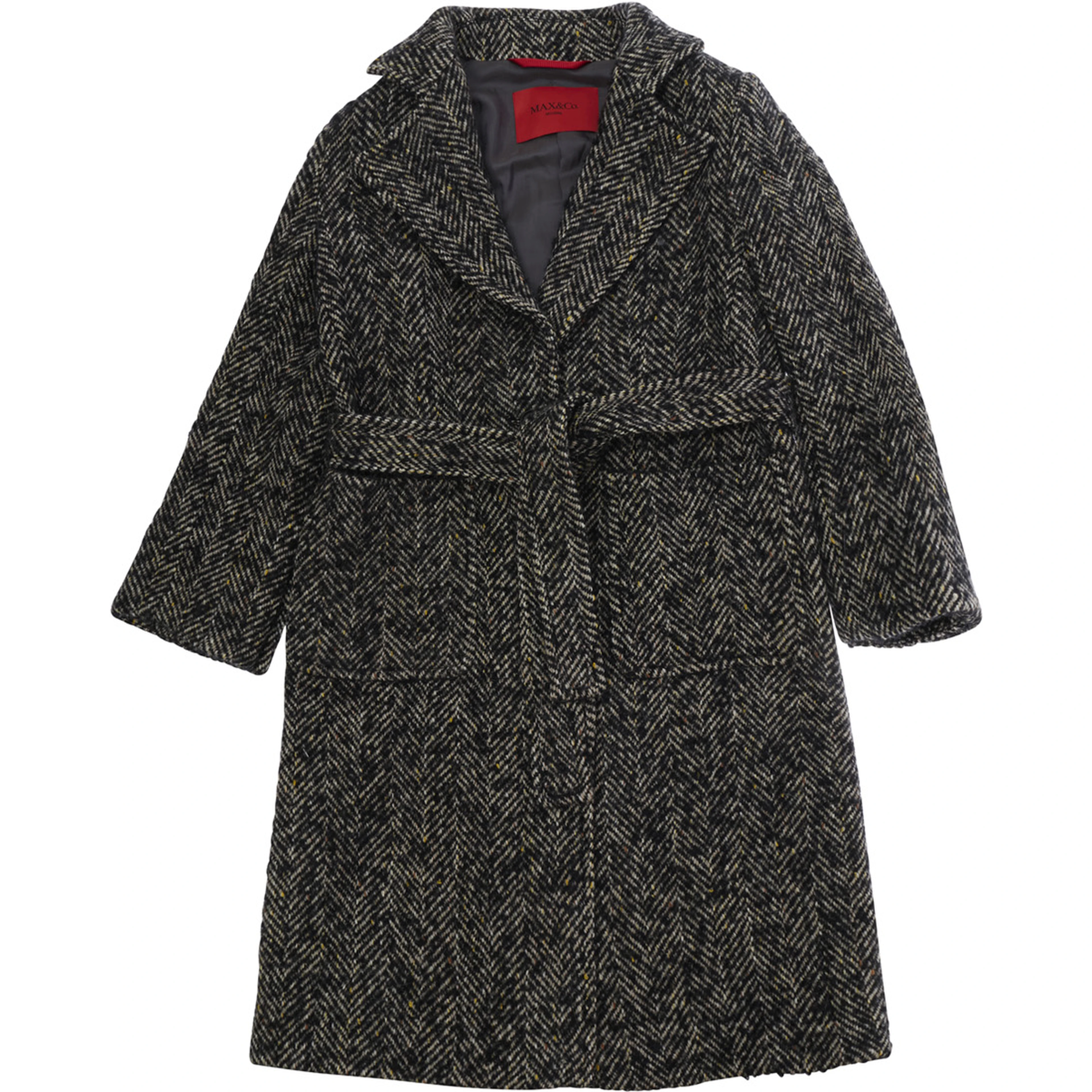 Jacket with collar and long sleeves in black wool and polyester for girl
