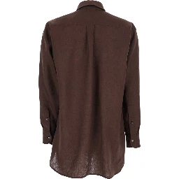 Brown Linen Shirt with Classic Collar and Button Closure Woman