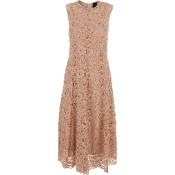 Pink Long Dress with All-Over Lace Detail in Cotton Blend Woman