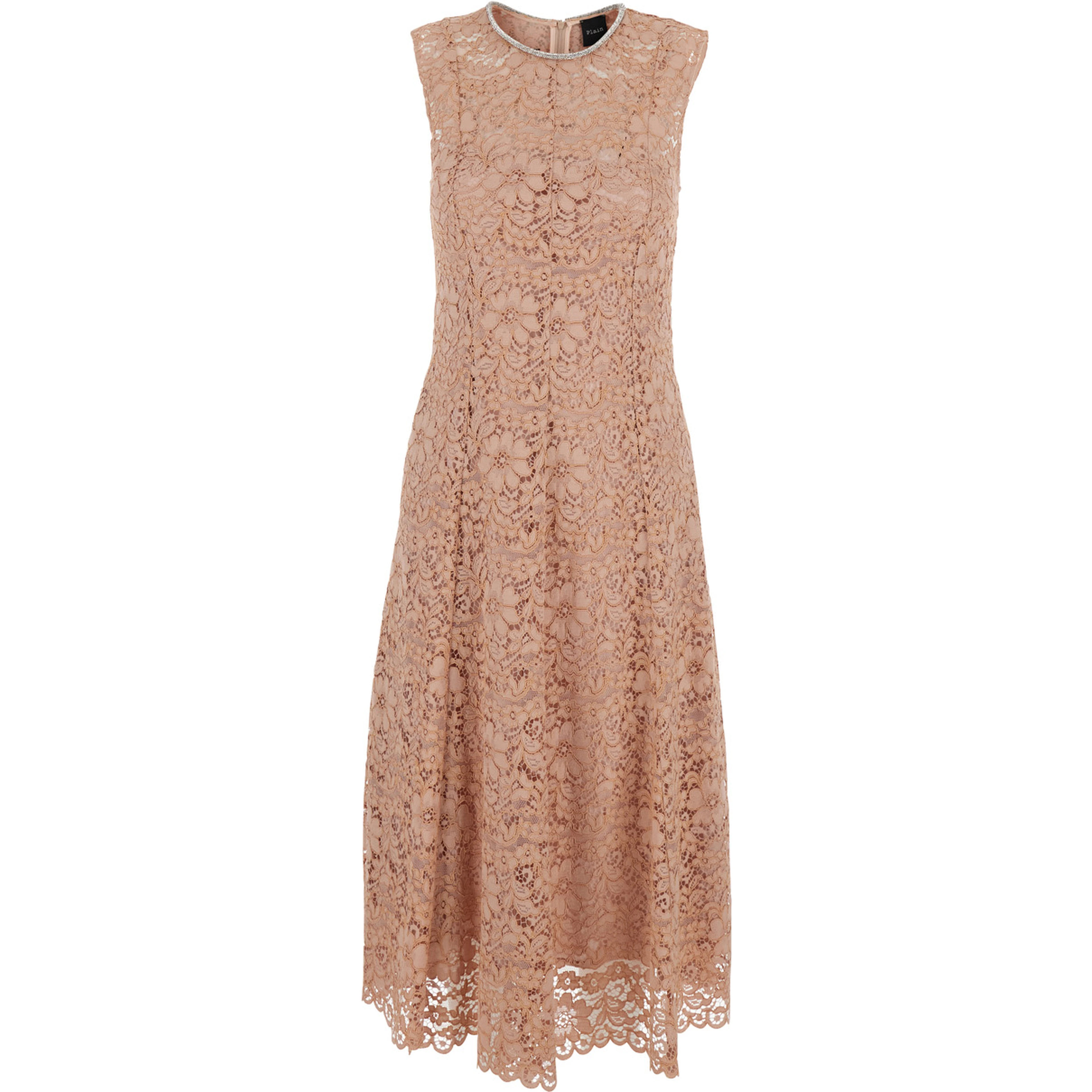 Pink Long Dress with All-Over Lace Detail in Cotton Blend Woman