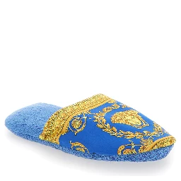 Blue Slippers with Baroque Print in Fabric unisex