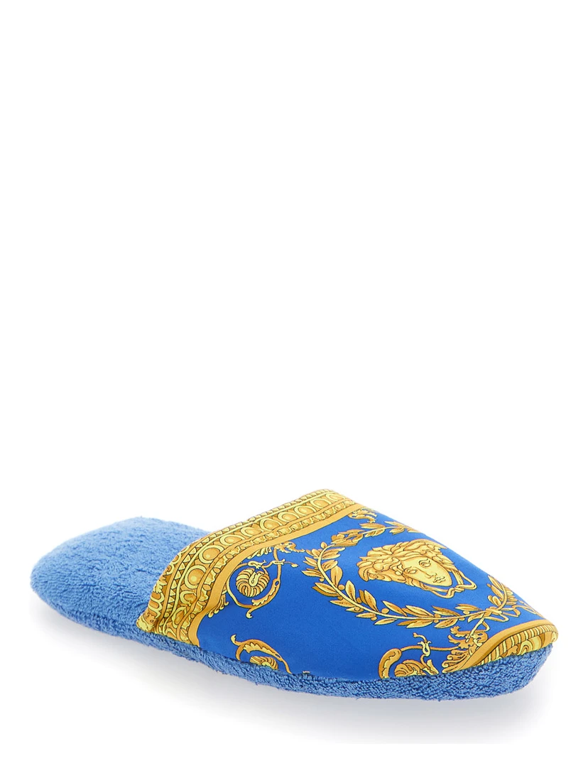Blue Slippers with Baroque Print in Fabric unisex