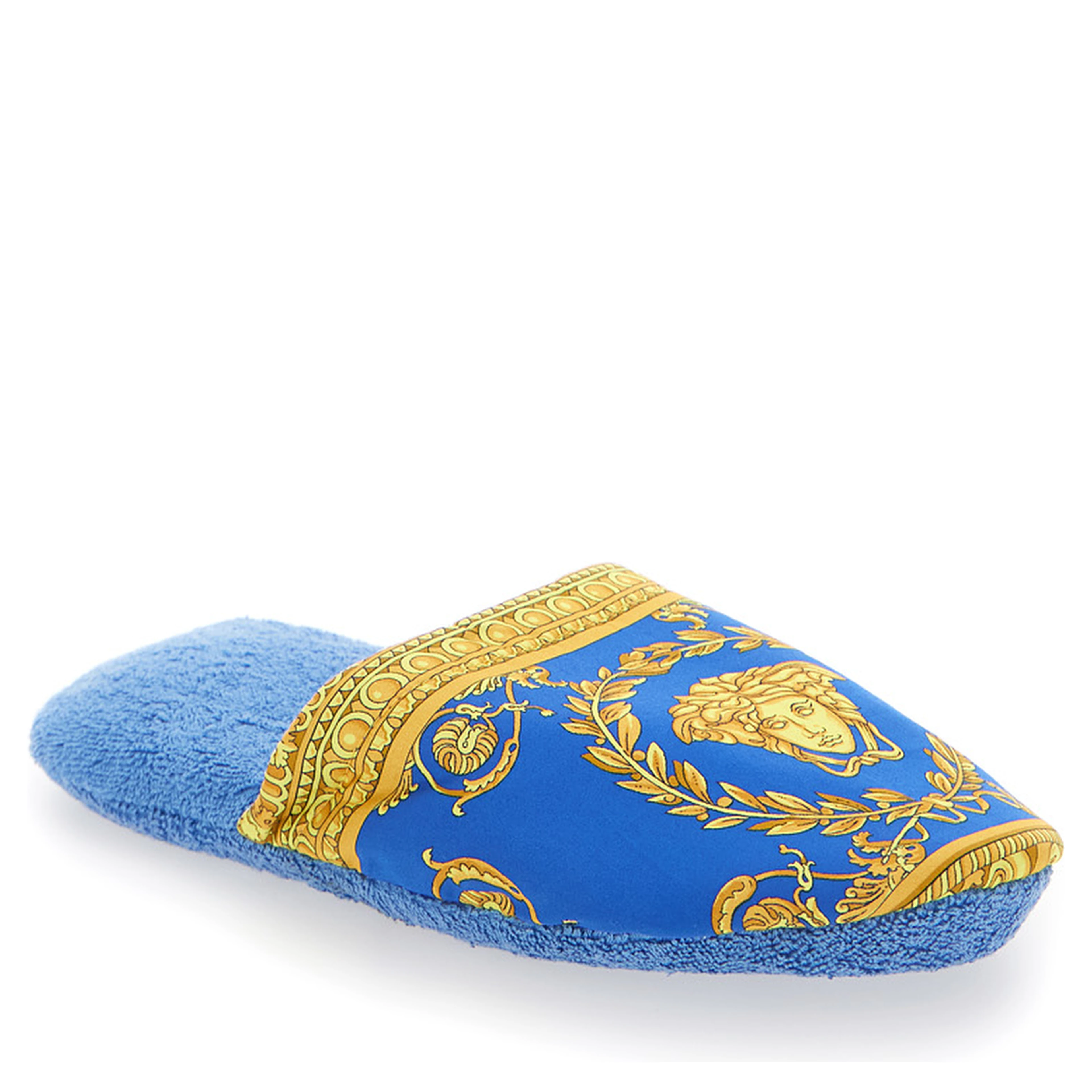 Blue Slippers with Baroque Print in Fabric unisex