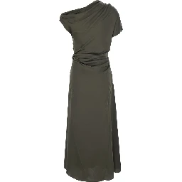 Joanna Green Long Dress with Asymmetric Neckline and Ruches in Tech Fabric for Women