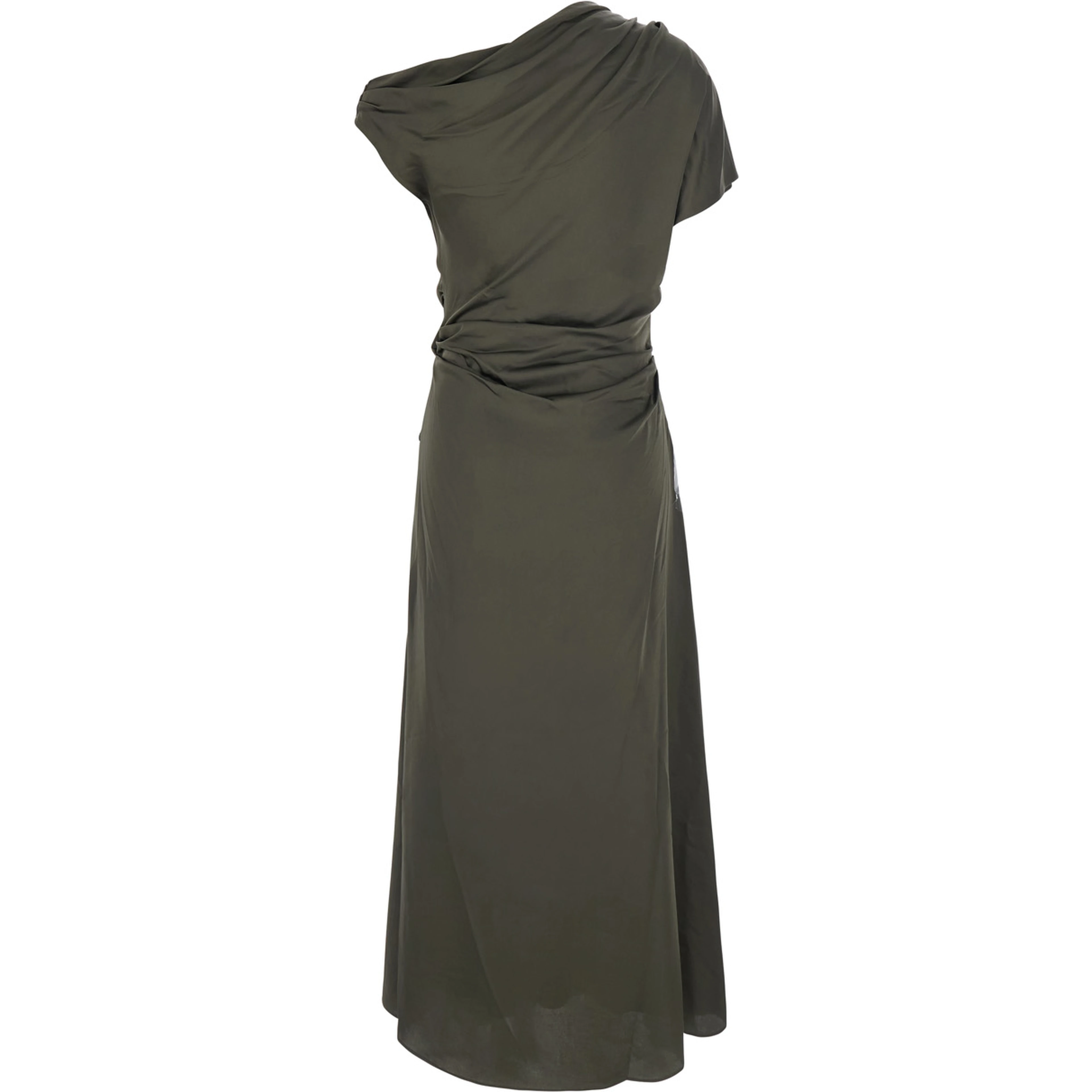 Joanna Green Long Dress with Asymmetric Neckline and Ruches in Tech Fabric for Women