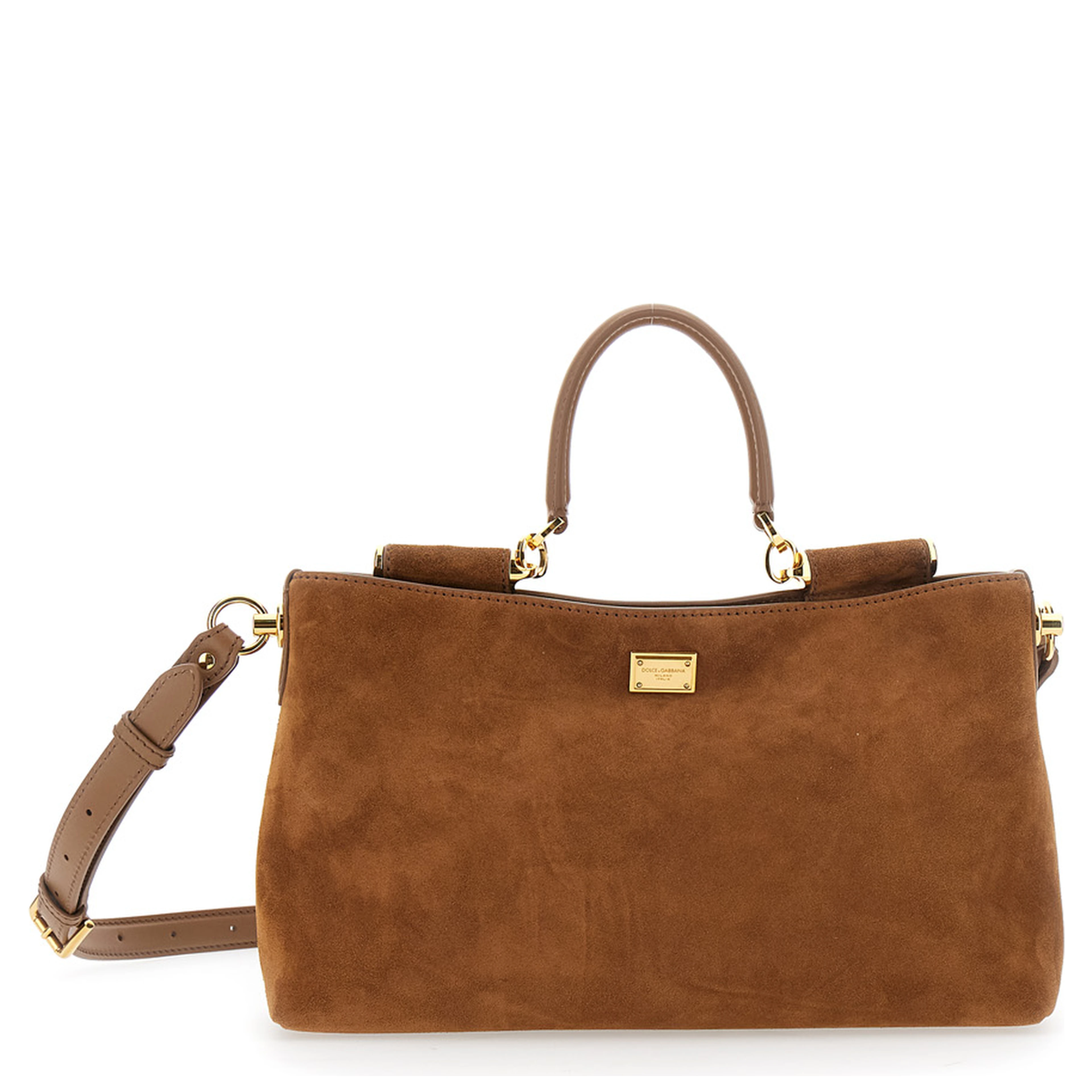 Vittoria Brown Shoulder bag with Adjustable Strap and Logo Plaque on Front in Suede for Women