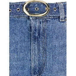 Blue five-pocket jeans with belt and faded effect in denim woman